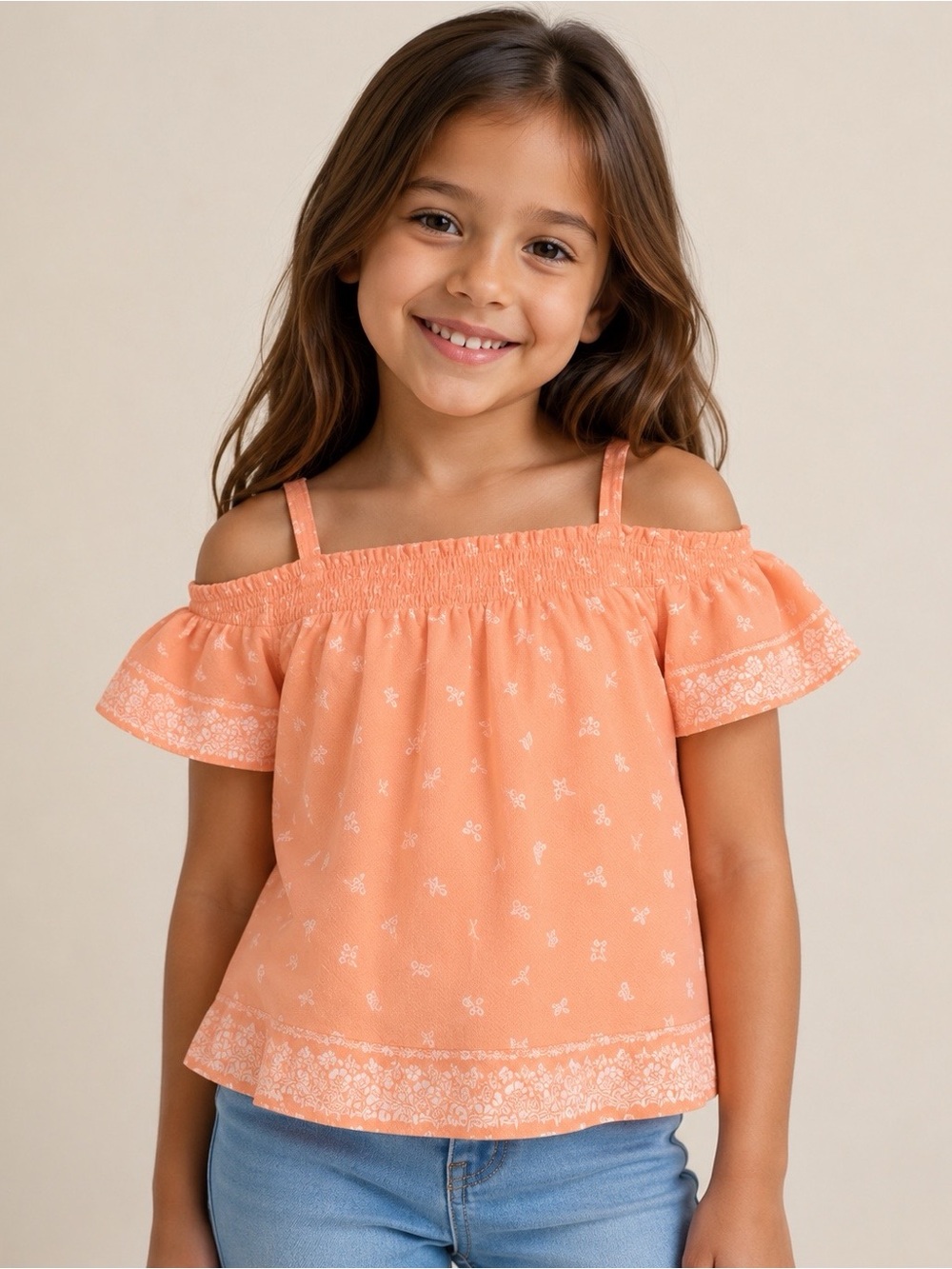 Kids Off Shoulder Floral Print Shirt Size 4T